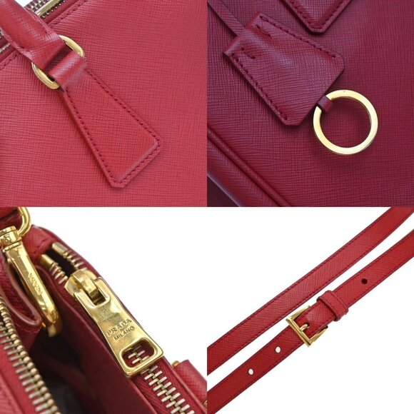 PRADA Logo Saffiano 2Way Shoulder Hand Bag Leather Red GHW - Picture 9 of 16